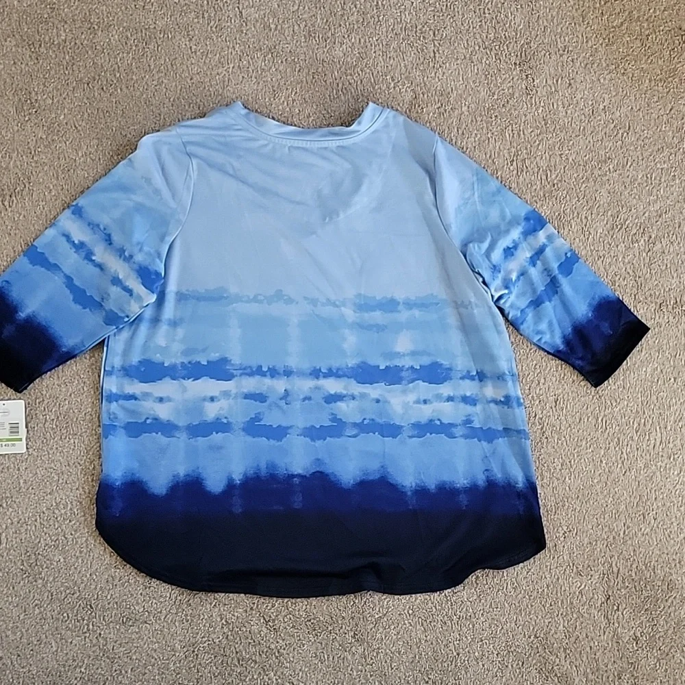 Woman's tunic shirt, Shades Of Blue, Watercolor Like Design, 3/4 Sleeve - Picture 2 of 4